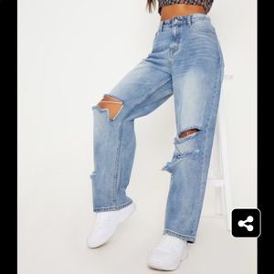 mid wash baggy low rise distressed boyfriend jeans